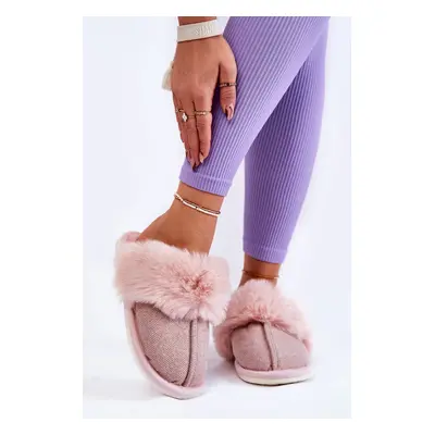 Women's insulated slippers with fur Beige and pink Franco