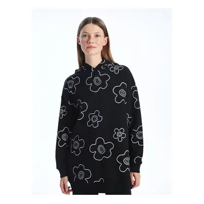 LC Waikiki Women's Hooded Floral Long Sleeve Sweatshirt Tunic