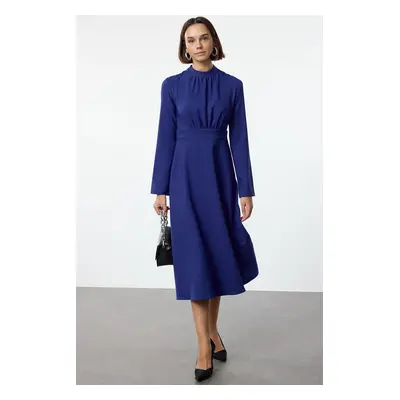 Trendyol Saxe Stand Collar Skater/Waist Open Midi Woven Dress