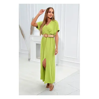 Long dress with pistachio decorative belt