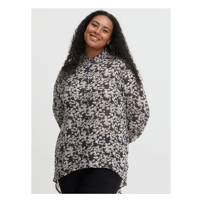 Beige-Black Floral Blouse with Extended Back Fransa - Women