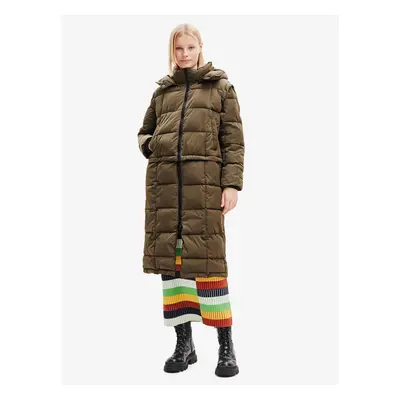 Khaki Desigual Tetris Winter Quilted Jacket - Ladies