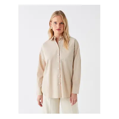 LC Waikiki LCWAIKIKI Women's Classic Plain Long Sleeve Oversize Poplin Shirt