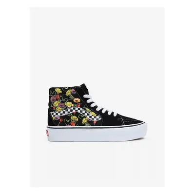 Black Women Patterned Ankle Leather Sneakers on VANS Platform - Women