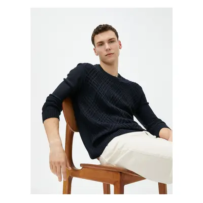 Koton Knitwear Sweater Diamond Patterned Long Sleeve Crew Neck