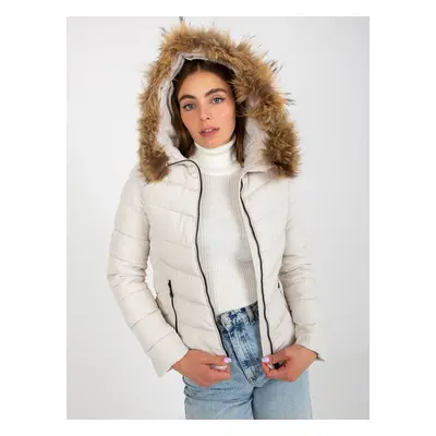 White quilted transitional jacket with hood