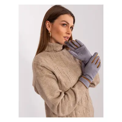 Grey women's gloves with decorative belt