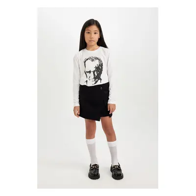 DEFACTO Girl Buttoned Gabardine Black Shorts Skirt