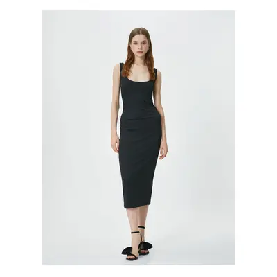 Koton Strapless U Neck Ribbed Midi Dress Bodycon