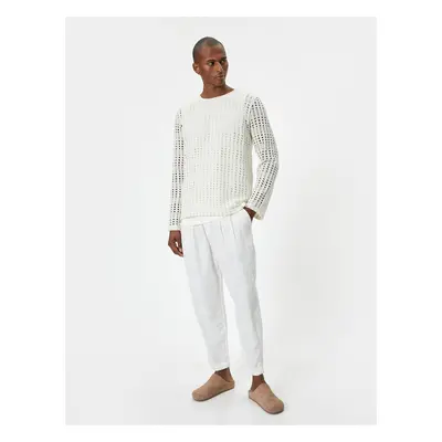 Koton Openwork Sweater Crew Neck Off Shoulder Long Sleeve