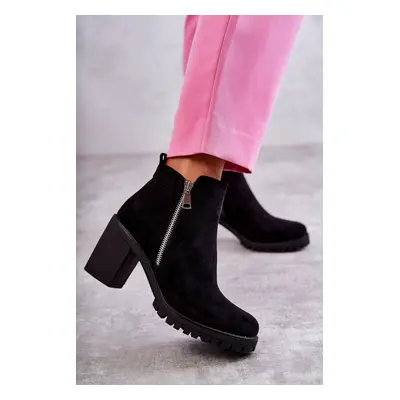 Suede high-heeled boots with zipper Black Sevione