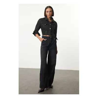 Trendyol Black High Waist Pocket Detailed Wide Leg Jeans