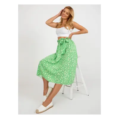 Light green flared midi skirt by RUE PARIS