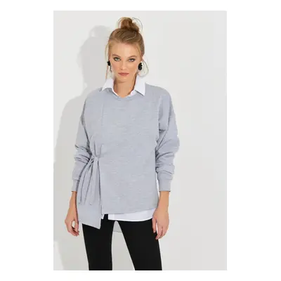 Cool & Sexy Women's Gray Tied Sweatshirt Yi2493