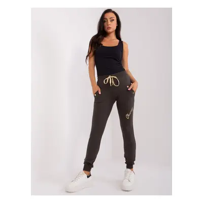 Khaki women's sweatpants with inscription