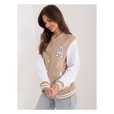 Beige sweatshirt bomber jacket with appliqué