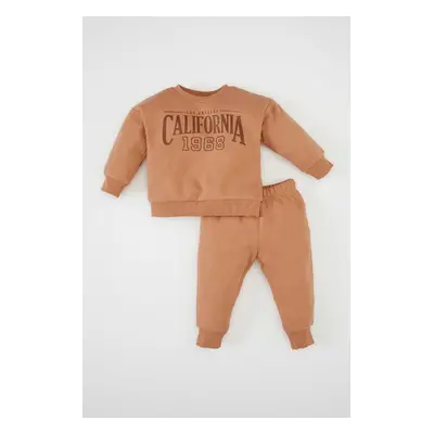 DEFACTO Baby Girl 2-Piece Set Printed Crew Neck Sweatshirt Top Elastic Waist Tracksuit Bottoms