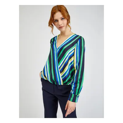 Orsay Blue-Green Ladies Striped Satin Blouse - Women