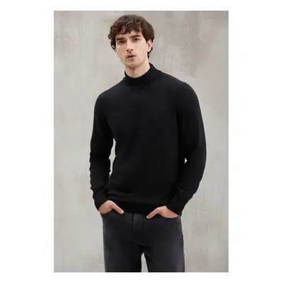 GRIMELANGE Cesare Men's 50% Cotton Special Silk Touch Anti-pilling Fluffy High Neck Black Sweate