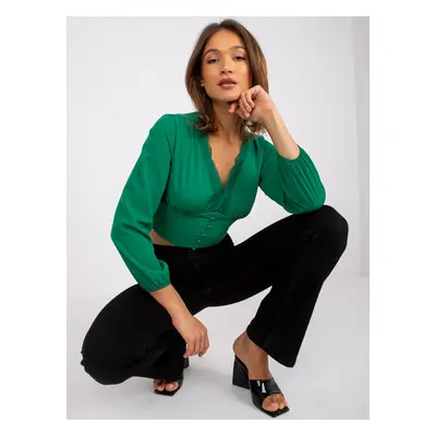 Green blouse Agathe with V-neck