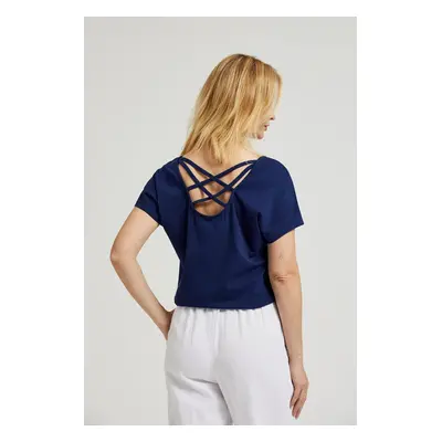 Women's blue T-shirt with back neckline MOODO - navy blue