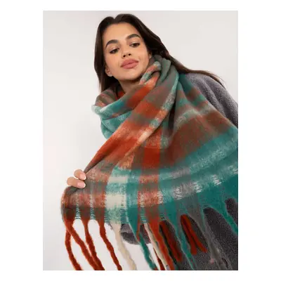 Green-orange women's scarf with fringe