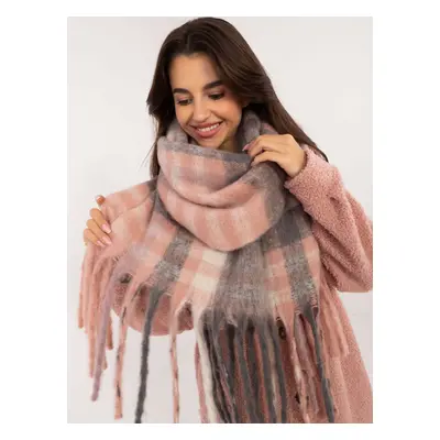 Light pink and gray checkered winter scarf