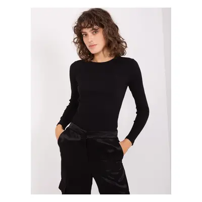 Black basic blouse with long sleeves with stripes