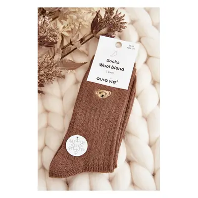 Women's thick socks with teddy bear, brown