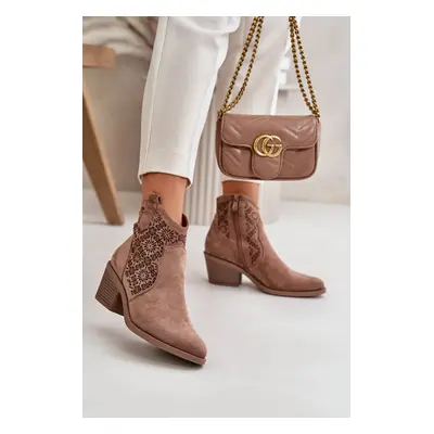 Openwork ankle boots Cowgirl boots with zip eco suede brown S.Barski