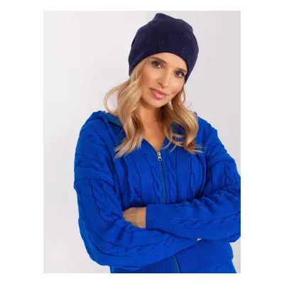 Navy Blue Women's Winter Beanie with Rhinestones