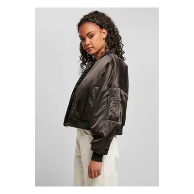 Women's Short Oversized Satin Bomber Jacket Black