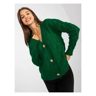 Dark green openwork cardigan with buttons RUE PARIS