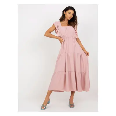 Light pink flared dress with ruffle