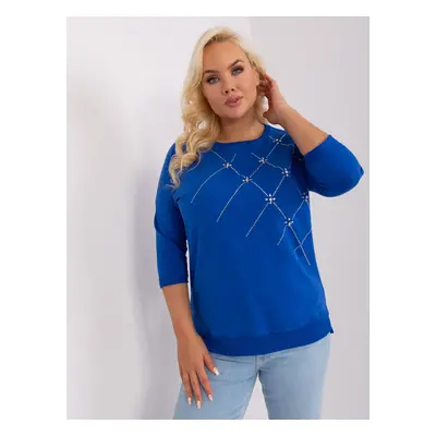 Cobalt blue blouse plus size with rolled up sleeves