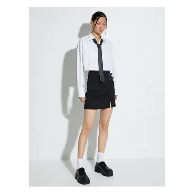 Koton Crop Shirt Elastic Waist Long Sleeve Buttoned Cuff Collar Cotton Poplin