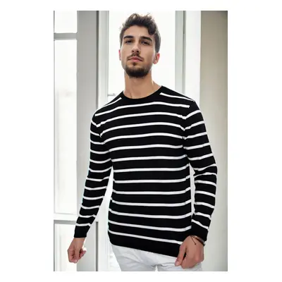 99741 Dewberry Crew Neck Striped Casual Knitwear Sweater-BLACK