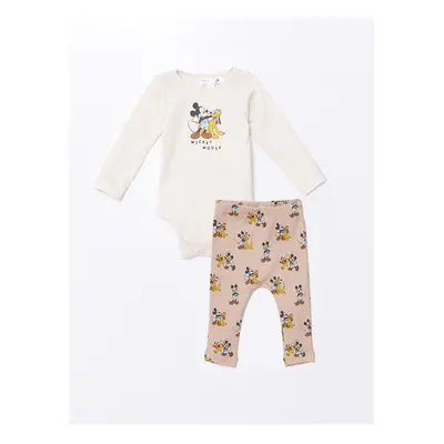 LC Waikiki Lw - Crew Neck Long Sleeve Mickey Mouse Printed Baby Boy Snap Bodysuit and Tights 2-P