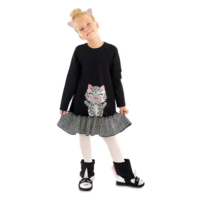 Denokids Silver Leopard Girl's Black Ruffle Dress