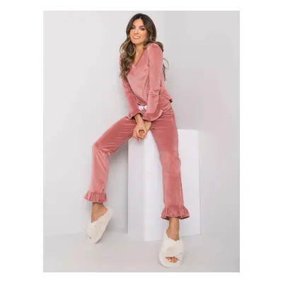 Dusty pink velour pajamas with Camille RUE PARIS pants