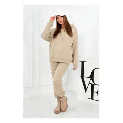 Insulated cotton set, sweatshirt + trousers Brooklyn light beige