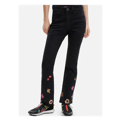 Black Women Floral Straight Fit Jeans Desigual Nicole - Women