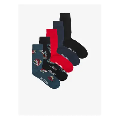 Jack & Jones Set of five pairs of men's socks in black, red and blue Jack - Men's