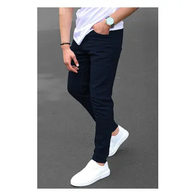 Madmext Men's Navy Blue Canvas Slim Fit Trousers