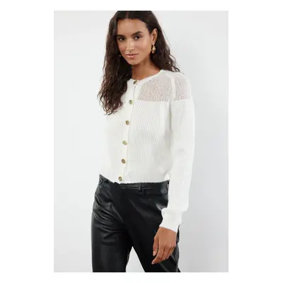 Trendyol Ecru Crop Soft Textured Loose Knit Sweater Cardigan