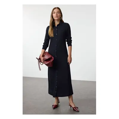 Trendyol Navy Blue Buttoned Shirt Collar Knit Dress