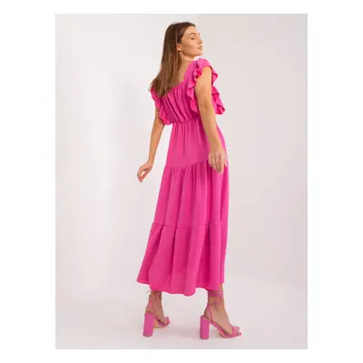 Dark pink dress with ruffles and elastic waistband