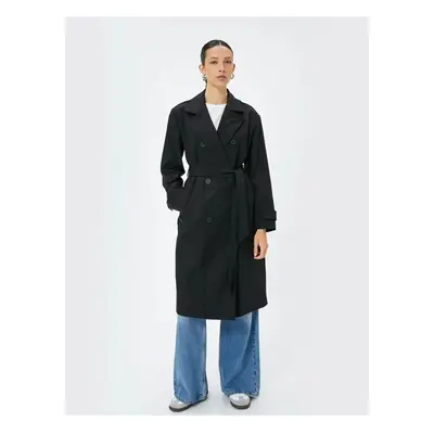 Koton Trench Coat Double Breasted Collar Reverse Collar Long Pockets