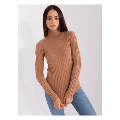 Dark camel fitted turtleneck sweater