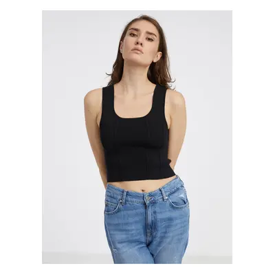 Black Women's Knitted Crop Top with Noisy May Haisley Wool - Women